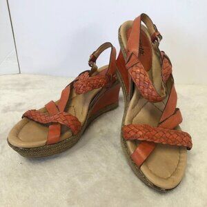 Earth Vista Spice Leather Strappy Braided Wedge Platform Sandals Size 10B